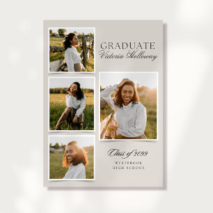4 Photo Modern Ivory Graduation Announcement 