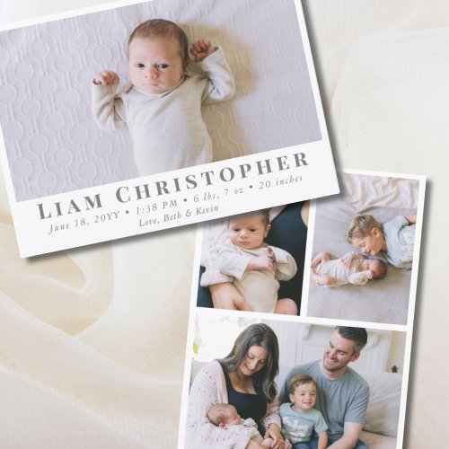 4 Photo Modern Minimal Gender Neutral Simple Birth Announcement