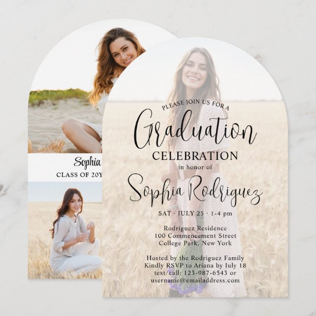 4 Photo Modern Script Overlay Graduation Party Invitation (Front/Back)