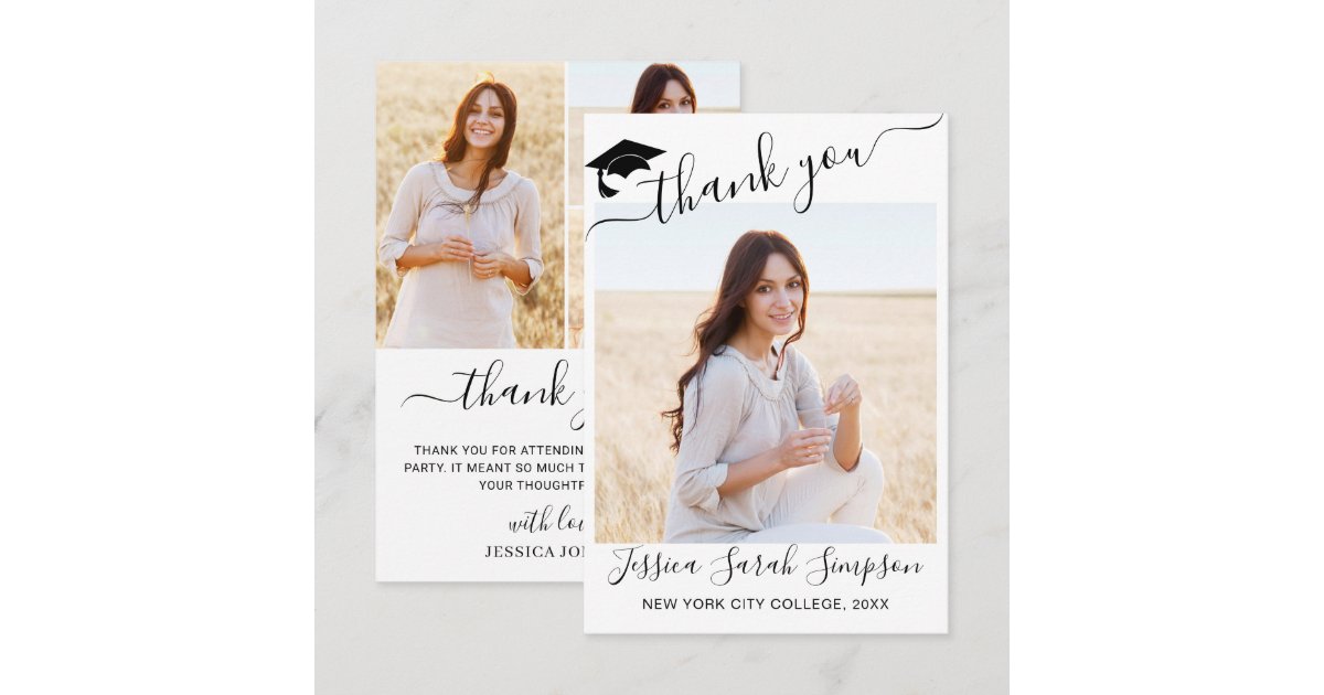 4 PHOTO Modern Simple Minimalist Graduation Thank You Card | Zazzle