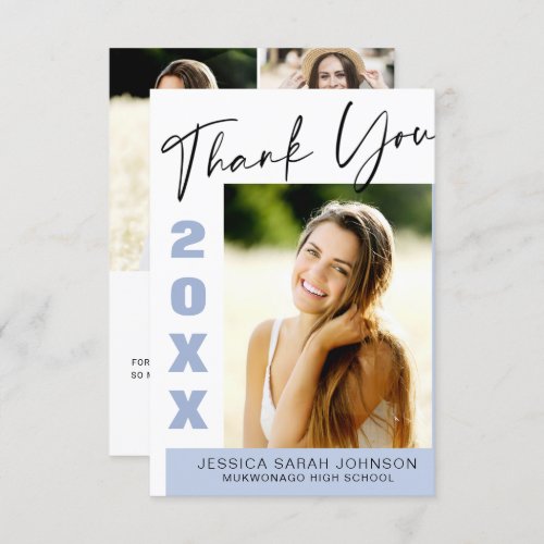 4 PHOTO Modern Simple Minimalist Graduation  Thank You Card