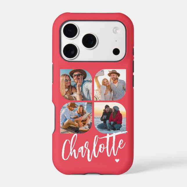 4 Photo Modern Trendy Personalized Name Case-Mate iPhone Case (Back)