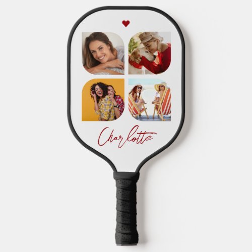 4 Photo Modern Trendy Simple Personalized Name Pickleball Paddle