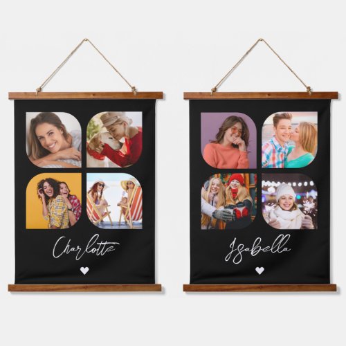 4 Photo Modern Trendy Simple Personalized Names Hanging Tapestry