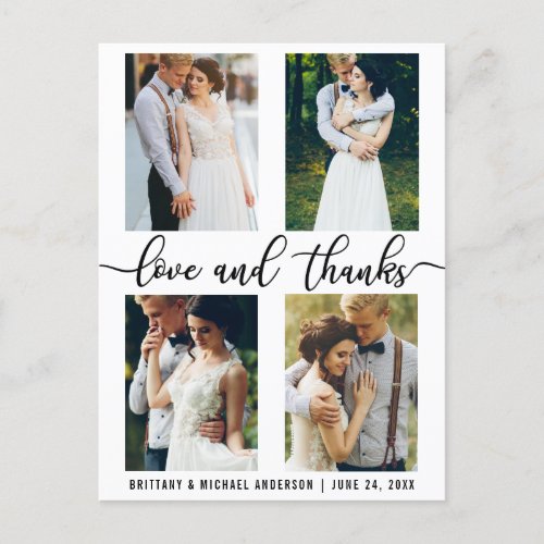 4 Photo Modern Wedding Love and Thanks Postcard