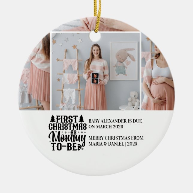 4 Photo Mommy to be Christmas Pregnancy  Ceramic Ornament (Front)