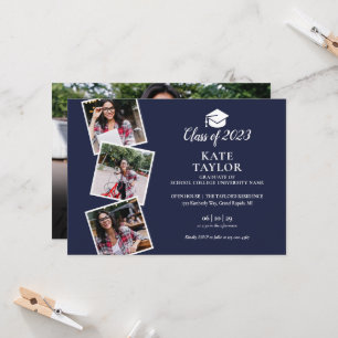 4 Photo Navy Blue Graduation Party Invitation