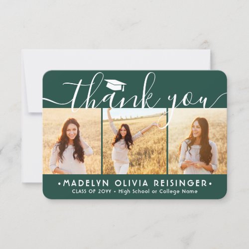 4 Photo New Address Modern Green White Graduation Thank You Card