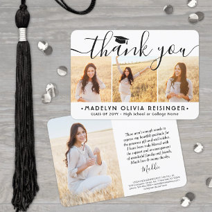 4 Photo New Address Modern Script Graduation Thank You Card