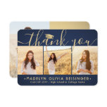 4 Photo New Address Navy Blue and Gold Graduation Thank You Card 4 Photo New Address Navy Blue and Gold Graduation Thank You Card