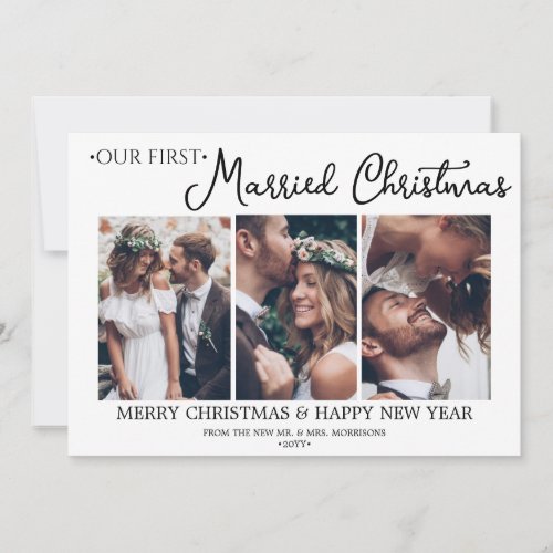 4 Photo Newlyweds 1st Married Christmas White Holiday Card