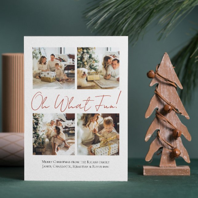 4 Photo oh What Fun Nordic Christmas Holiday Card (4 Photo oh What Fun Nordic Christmas Holiday Card by Ricaso, with Scandinavian style pattern on back)