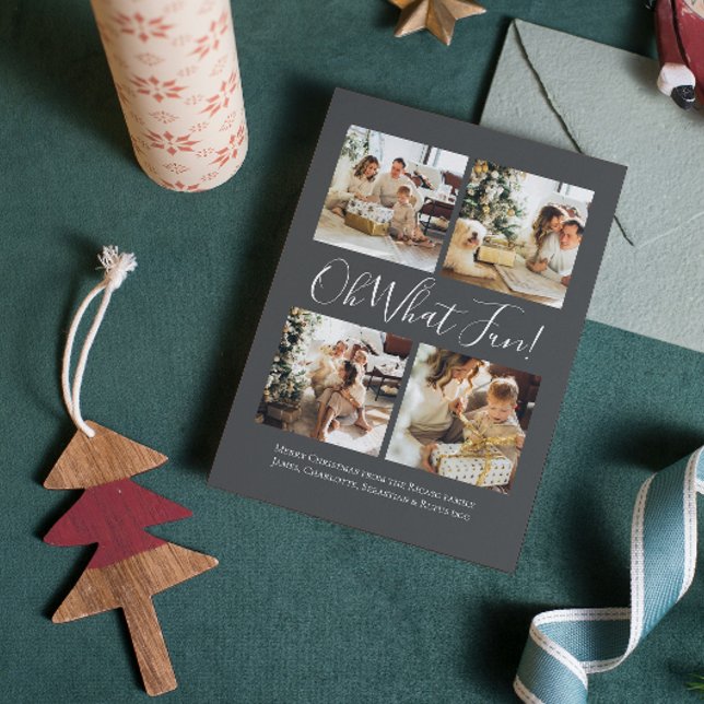 4 Photo oh What Fun Nordic Christmas Holiday Card (4 Photo oh What Fun Nordic Christmas Holiday Card by Ricaso, with tree and stars pattern on back)