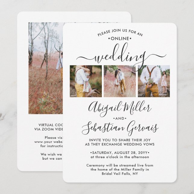 4 Photo Online Virtual Wedding Ceremony Elegant Invitation (Front/Back)
