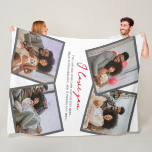 4 Photo Personalized and Text Template Fleece Blanket