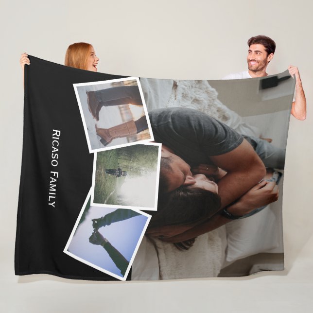 4 Photo Personalized change color/click customize Fleece Blanket (In Situ)