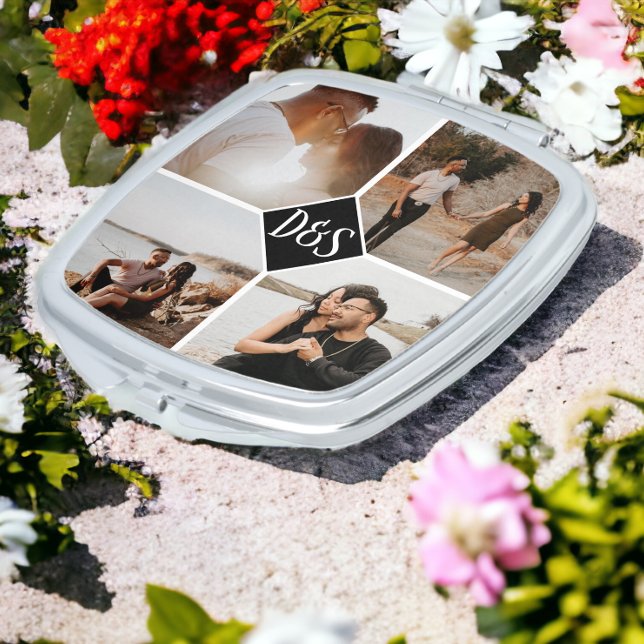 4 Photo Personalized Collage Monogrammed Compact Mirror (Creator Uploaded)