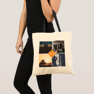 4 Photo Personalized Collage Monogrammed Tote Bag