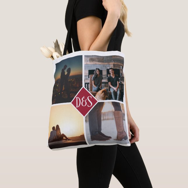 4 Photo Personalized Collage Monogrammed Tote Bag (Close Up)