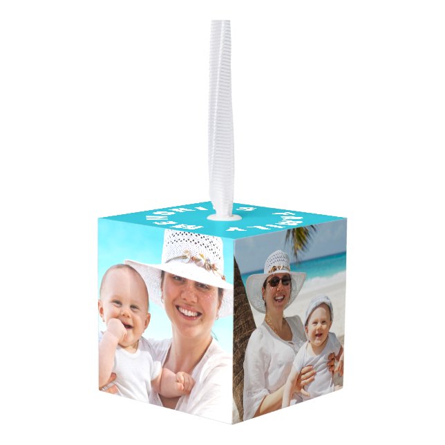 4 Photo Personalized Cube Ornament (Back Angled)