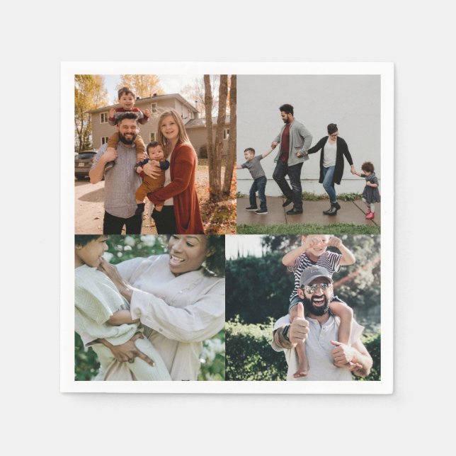  4 Photo Personalized Custom Collage Napkins (Front)