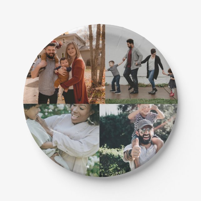  4 Photo Personalized Custom Collage Paper Plates (Front)