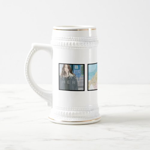4 Photo Personalized Custom White Stein Mug
