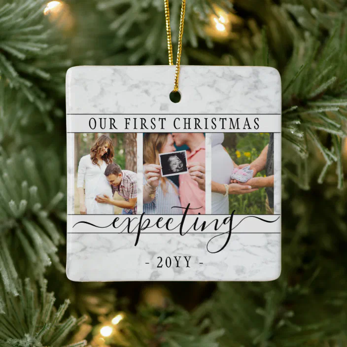 We're Expecting Andaz Press Custom Year Pregnancy Baby Announcement Round Ceramic Porcelain Christmas Tree Ornament Keepsake Collectible Gift 1-Pack Due 2021 Antique Handdrawn 