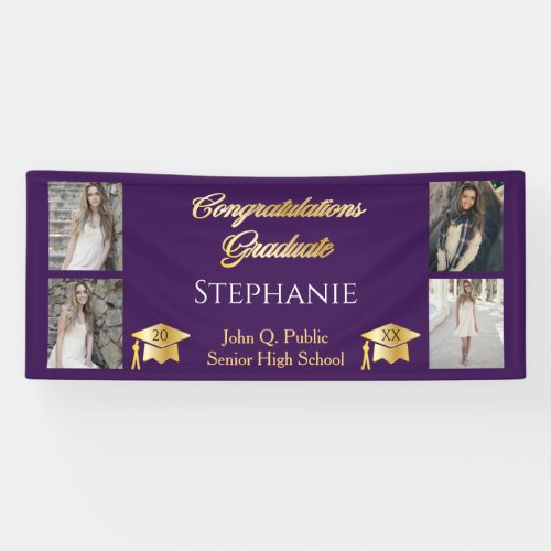 4 Photo Purple Gold Congrats Graduate Name School Banner