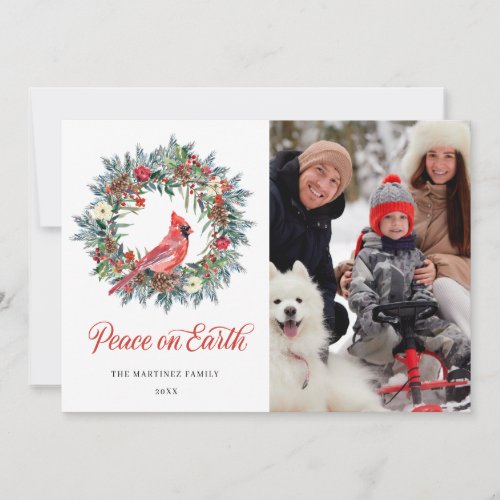 4 PHOTO Red Cardinal Christmas Wreath Holiday Card