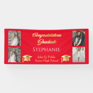 4 Photo Red Gold Congrats Graduate Name School Banner