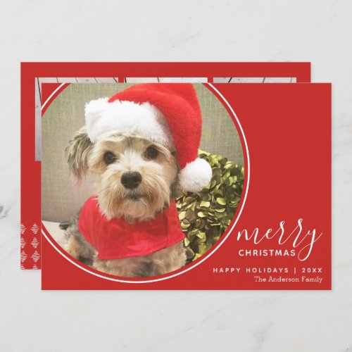 4 Photo Red White Handwritten Merry Christmas Holiday Card