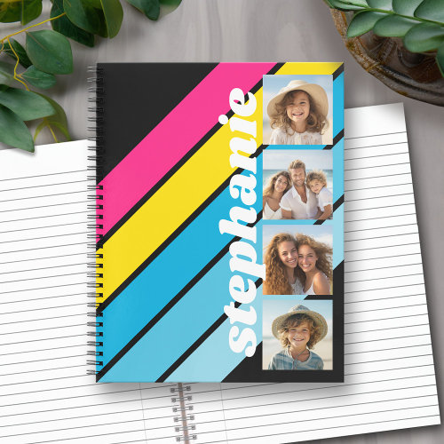 4 Photo Retro stripe pattern cmyk script name Notebook