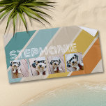 4 Photo Retro stripe pattern funky name Beach Towel<br><div class="desc">Add your favorite photos to this film strip for a fun memory keeper. An artistic way to display your best photo sharing pics. A retro stripe pattern with 70s inspired colors and a minimal pattern. The colors can be changed. The large stripes running diagonal makes it a bold but minimal...</div>