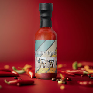 4 Photo Retro stripe pattern funky name Hot Sauces