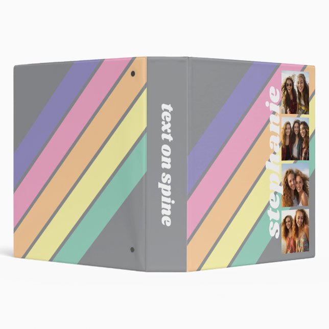 4 Photo Retro stripe pattern pastels 3 Ring Binder (Background)