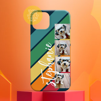 4 Photo Retro stripe pattern rainbow monogrammed iPhone 15 Pro Case