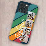 4 Photo Retro stripe pattern rainbow monogrammed iPhone 13 Pro Case<br><div class="desc">Add your favorite photos to this film strip for a fun memory keeper. An artistic way to display your best photo sharing pics. A retro rainbow with 70s inspired colors and a minimal pattern. The green, blue, yellow, orange and red colors can be changed. The large stripes running diagonal makes...</div>