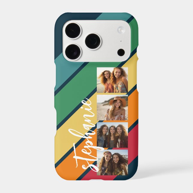4 Photo Retro stripe pattern rainbow monogrammed Case-Mate iPhone Case (Back)