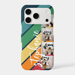 4 Photo Retro stripe pattern rainbow monogrammed iPhone 17 Pro Case