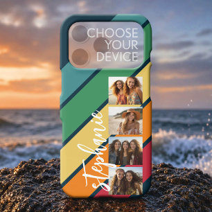 4 Photo Retro stripe pattern rainbow monogrammed iPhone 17 Pro Case
