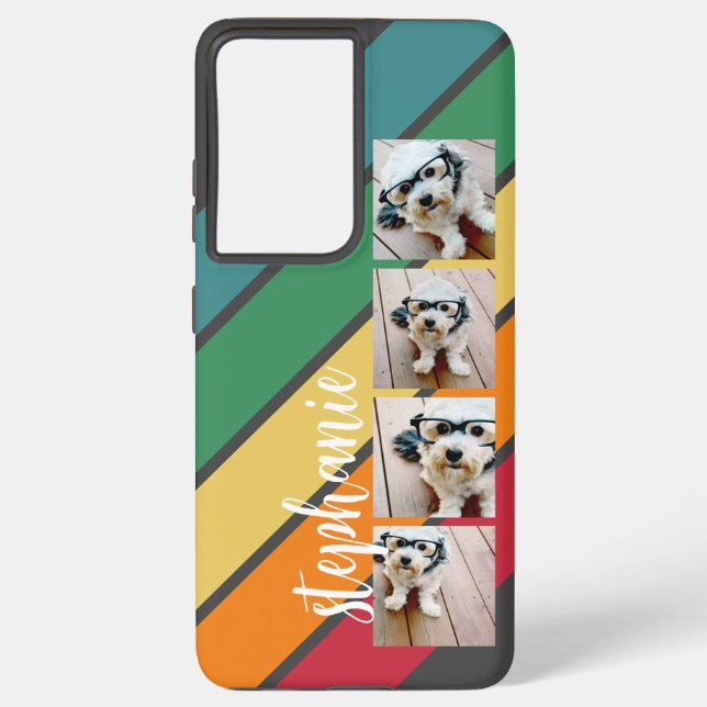 4 Photo Retro stripe pattern rainbow - Script Name Samsung Galaxy Case (Back)