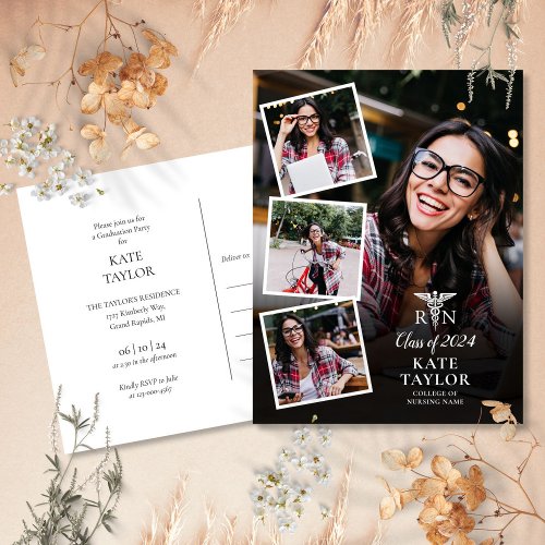 4 Photo RN Nursing Graduation Party Invitation Postcard