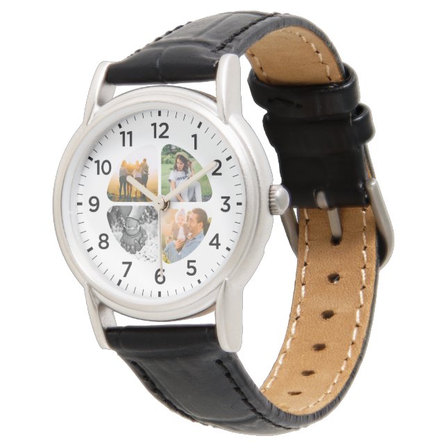 4 Photo Rounded Personalized Wrist Watch (Angled)