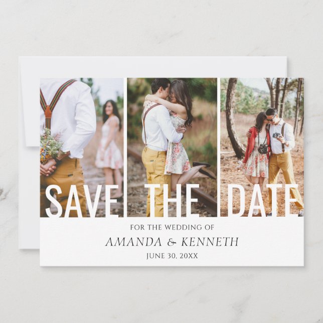 4 Photo Simple Elegant Save The Date Wedding Invitation (Front)