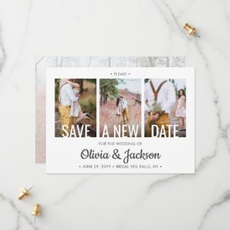 4 Photo Simple Modern Wedding Postponement Change Save The Date