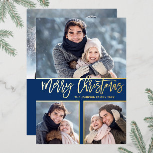 4 PHOTO Simply Elegant Sparkle Christmas Gold Foil Holiday Card