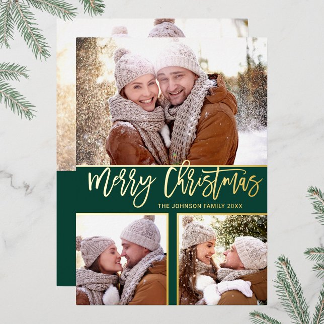 4 PHOTO Simply Elegant Sparkle Christmas Gold Foil Holiday Card (Creator Uploaded)