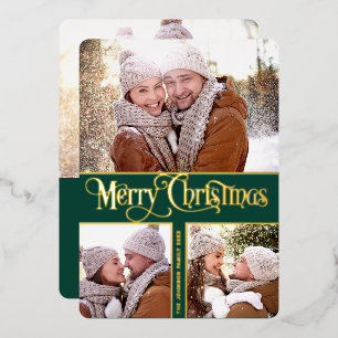 4 PHOTO Simply Elegant Sparkle Christmas Gold Foil Holiday Card