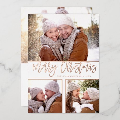 4 PHOTO Simply Elegant Sparkle Christmas Rose Gold Foil Holiday Card